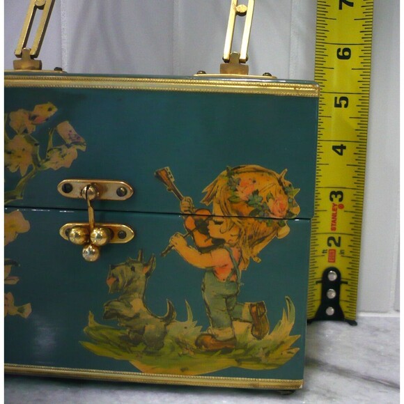 Vtg Handmade Cottagecore Wooden Purse Decoupage Whimsical Makeup Trinket Box - Picture 13 of 16